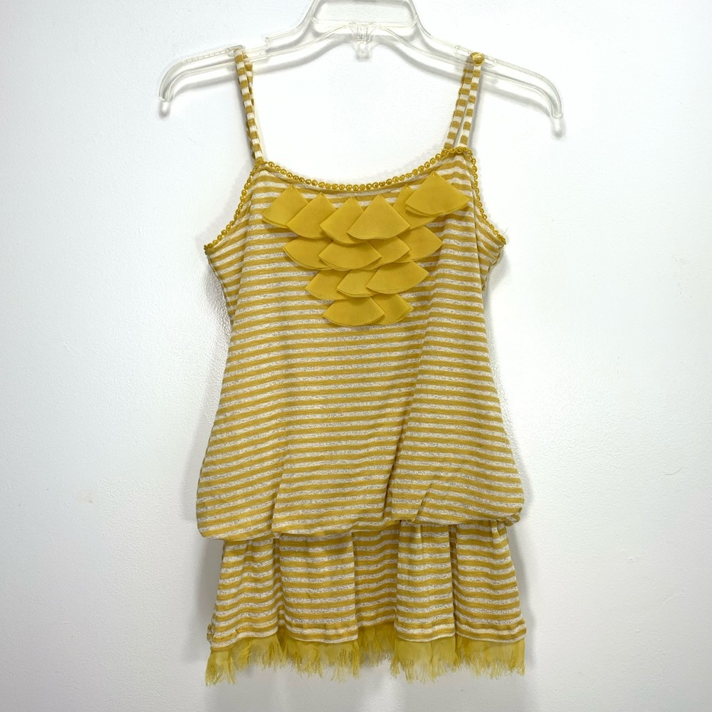 Yellow stripe tank top fringe hem Y2K lattice